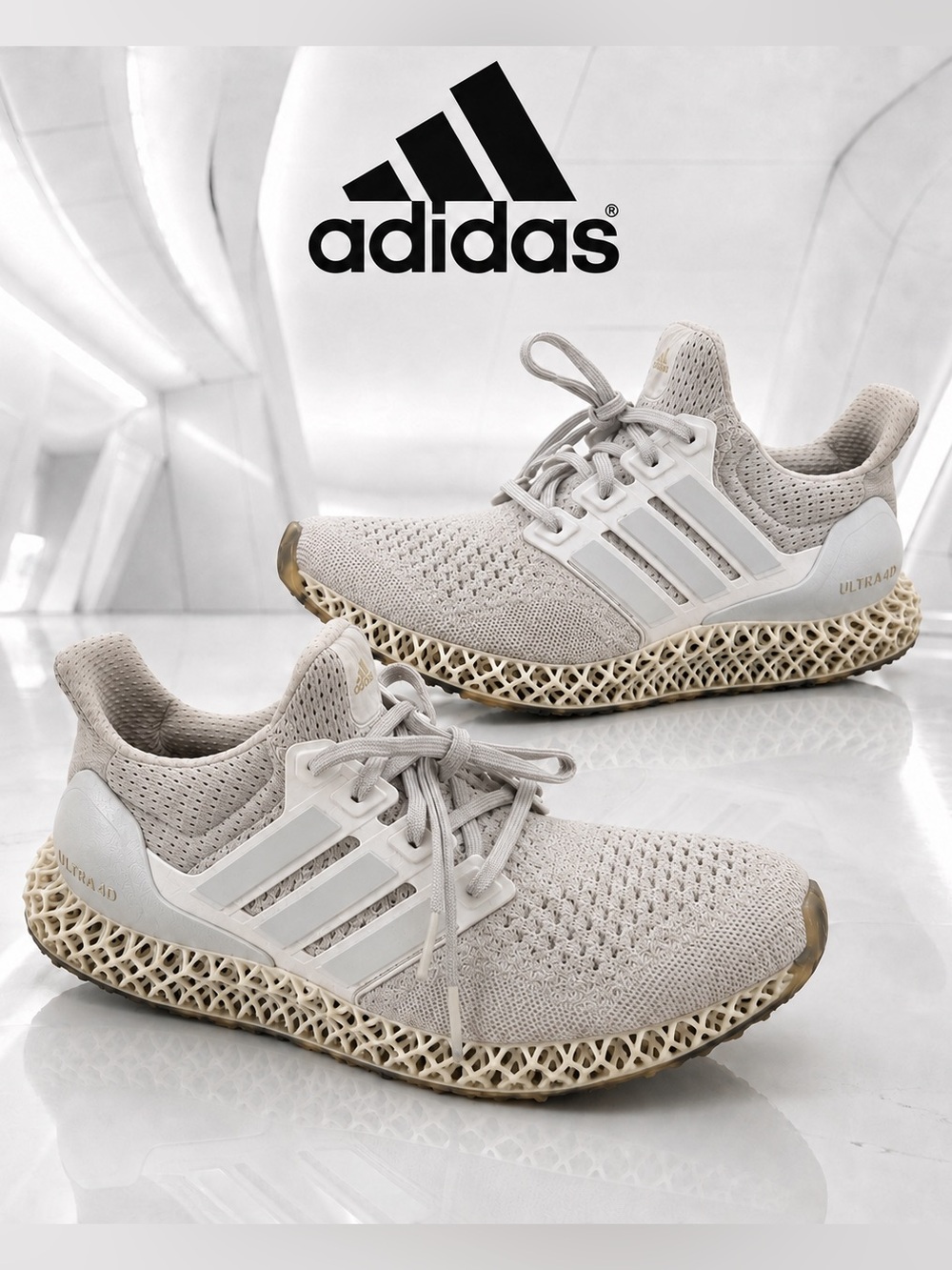 Adidas Ultra 4D Grey Gold Metallic Sneakers IG2260 Size 7.5 M / 8.5 W VGUC